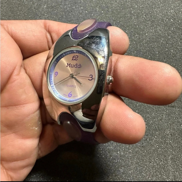 Vintage mudd Ladies Quartz Watch Silver Tone Purple Band md137/k20-03 Working - Picture 1 of 7